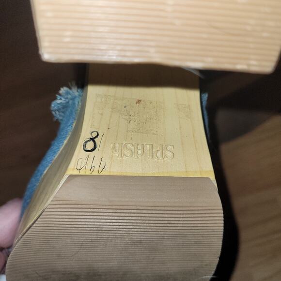 Vintage Womens 90s Y2K Denim Sandals Wood Wedge 4" Heels Size 8 Splash - Picture 4 of 10